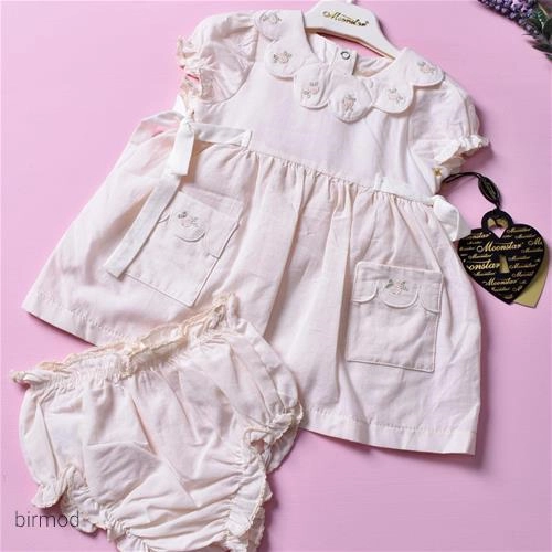 پیراهنی یقه حلالی صورتی و گلبهی نخی اورجینال ترک مون استار 51168