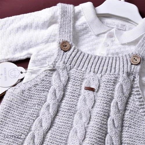 بافت دو بندی سفید طوسی پشم گوسفندی خالص پسرانه اورجینال لئوکینگ ترکیه 4322