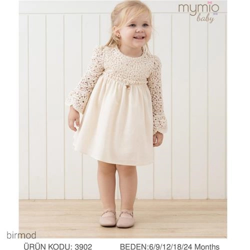 پیراهنی دخترانه جلو و آستین گیپور مای میو3902 اورجینال ترکیه