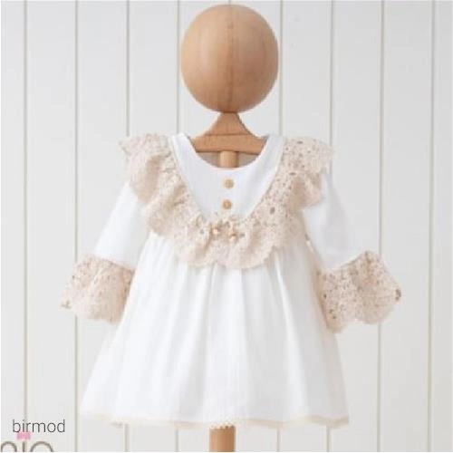 پیراهنی لنین آستین و یقه گیپور مای میو 3948 اورجینال ترکیه