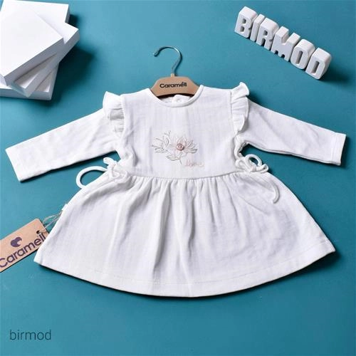 پیراهنی نخ پنبه گلدوزی آستین بلند اورجینال کارامل ترکیه 1617