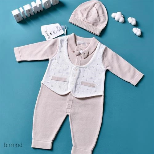 سرهم پسرانه پاپیون دار و کلاه دار کرم پنبه مدل جلیقه اورجینال لئوکینگ ترکیه