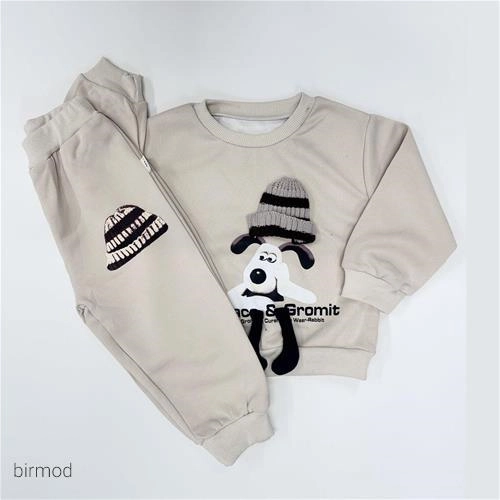 ست راحتی بلوز شلوار سگ کلاه دار کرم