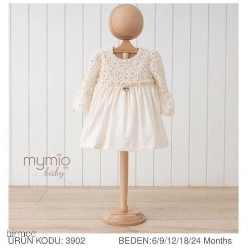 پیراهنی دخترانه جلو و آستین گیپور مای میو3902 اورجینال ترکیه