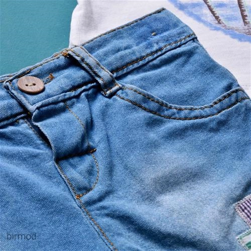 دو تیکه دخترانه تابستانی شرتک جین اورجینال ست کیدز ترکیه 552