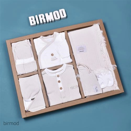 ست بیمارستانی کرم فانریپ راه راه پتو موسلین کارامل اورجینال ترکیه