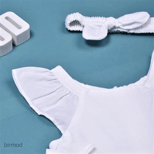 پیراهنی سفید خامه دوزی کمر پاپیون دار و تل دار ترک اورجینال کارامل