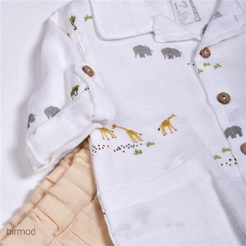 سه تیکه موسلین تابستانی پسرانه کارامل اورجینال ترکیه