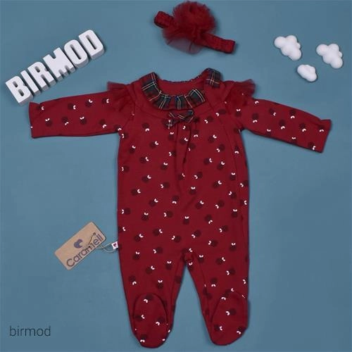 سرهم دخترانه قرمز طرح انار یلدایی کریسمسی کارامل اورجینال ترکیه