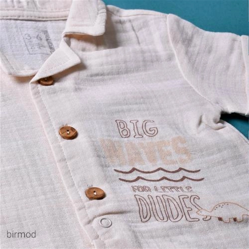 رمپر موسلین پسرانه کرم ساده مینیمال و شیک اورجینال کارامل ترکیه 1671