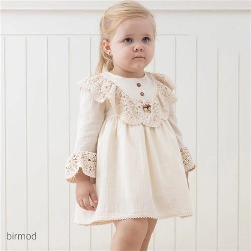 پیراهنی لنین آستین و یقه گیپور مای میو 3948 اورجینال ترکیه