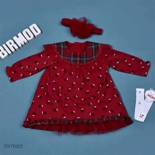 پیراهنی قرمز یلدایی کریسمسی طرح انار کارامل اورجینال ترکیه