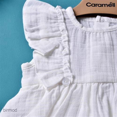 پیراهنی سفید زیر دکمه دار گلدوزی اورجینال کارامل ترکیه 1666