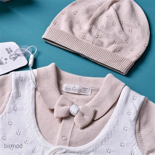 سرهم پسرانه پاپیون دار و کلاه دار کرم پنبه مدل جلیقه اورجینال لئوکینگ ترکیه