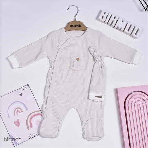 سرهم رنگ نود فوق نرم طرح راه راه دکمه دار با کلاه کارامل اورجینال ترکیه