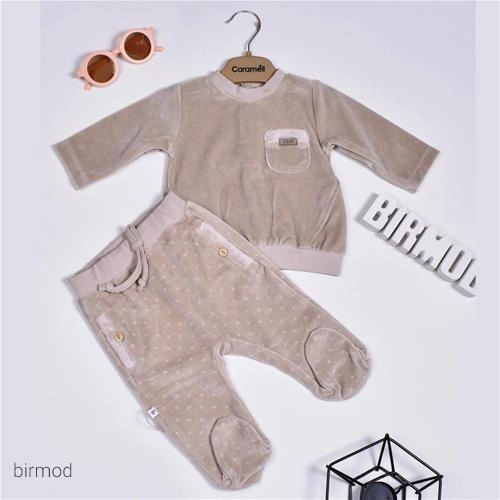 بلوز شلوار مخمل کارامل اورجینال ترکیه