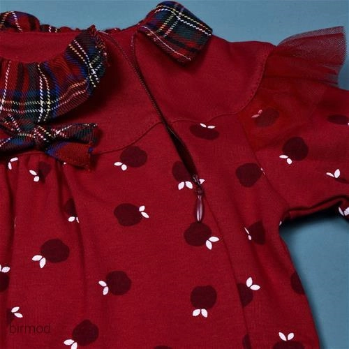 سرهم دخترانه قرمز طرح انار یلدایی کریسمسی کارامل اورجینال ترکیه