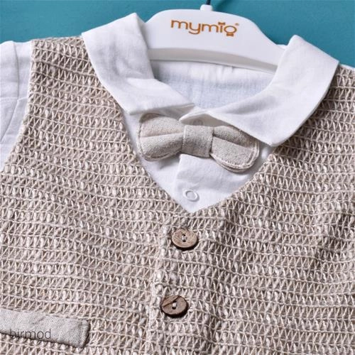 پسرانه سه تیکه مجلسی جلیقه و پاپیون دار سفید و کرم اورجینال مای میو ترکیه 4391