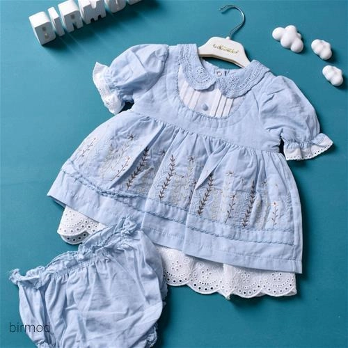 پیراهنی آبی خامه دوزی و گلدوزی شرت دار اورجینال ترک مون استار 51177