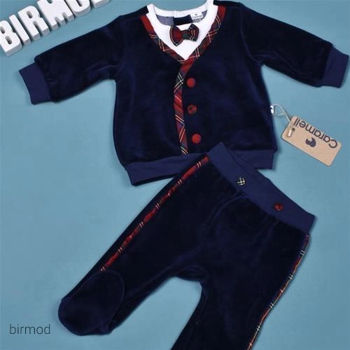 بلوز شلوار مخمل پاپیون دار کریسمسی کارامل اورجینال ترکیه