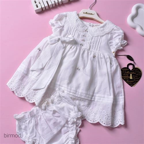 پیراهنی خامه دوزی سفید اورجینال ترک مون استار 51170