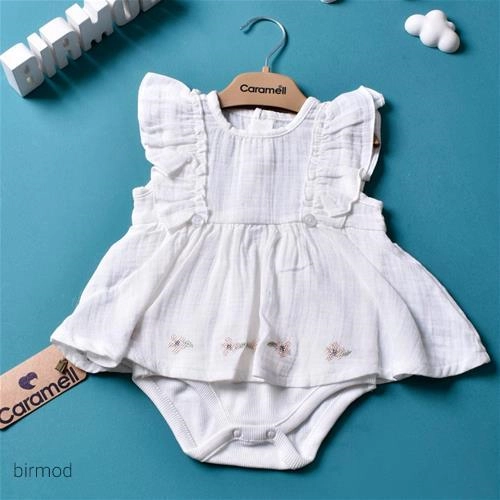 پیراهنی سفید زیر دکمه دار گلدوزی اورجینال کارامل ترکیه 1666