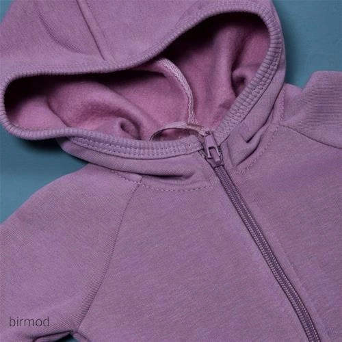 سوشرت سفید و بنفش کلاه دار و زیپ دار موهر کارامل اورجینال ترکیه