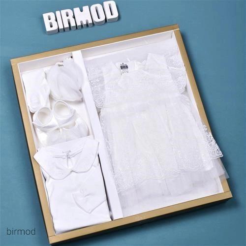 ست مجلسی پنج تیکه پیراهنی نوزادی دانتل اورجینال کارامل ترکیه