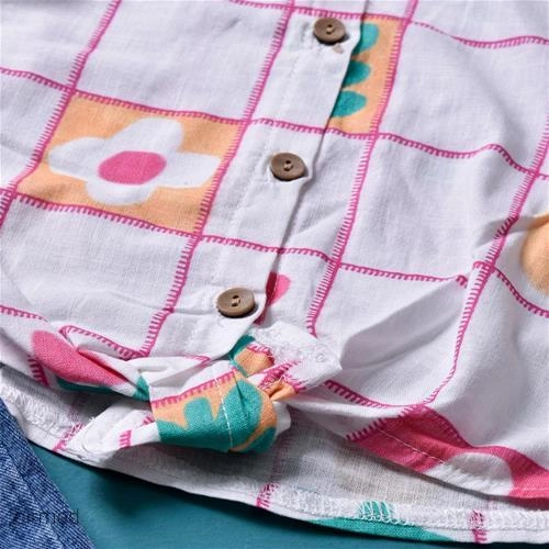 دو تیکه دخترانه تابستانی شرتک جین مدل گرهی 5160