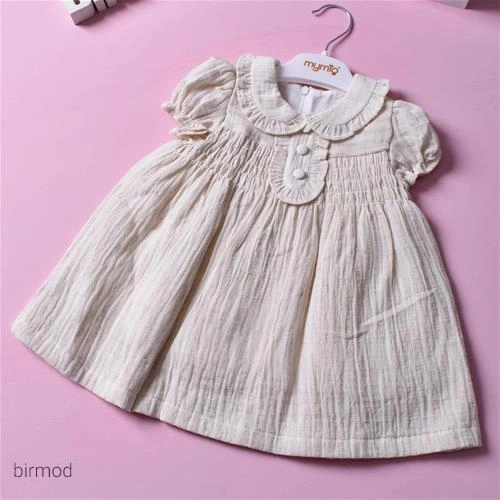 پیراهنی کتان آستین و یقه چین دار اورجینال ترک مای میو 4317