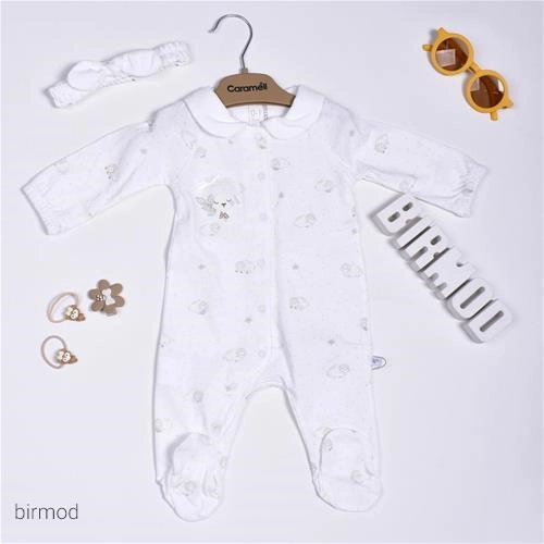 سرهم سفید یقه ب ب بسیار نرم طرح گوسفند دخترانه کارامل اورجینال ترکیه