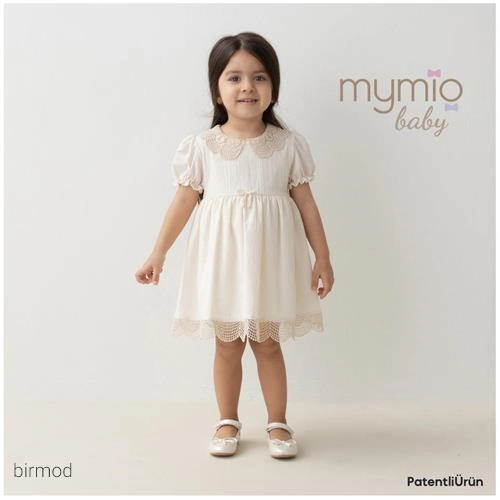 پیراهنی آستین کوتاه یقه گیپور با لبه طرح دار مای میو 4264 اورجینال ترکیه