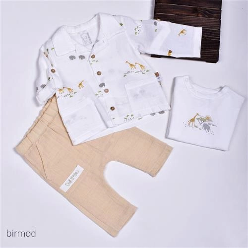 سه تیکه موسلین تابستانی پسرانه کارامل اورجینال ترکیه