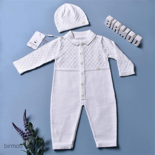 سرهم پسرانه بافت تریکو پنبه لئوکینگ دکمه دار و کلاه دار 7382