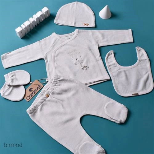 ست بیمارستانی نوزادی بیسگوئیتی پنج تیکه کارامل اورجینال ترکیه