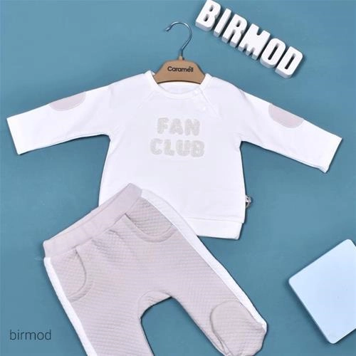 بلوز شلوار دورس دختر و پسر طرح fan club اورجینال کارامل ترکیه