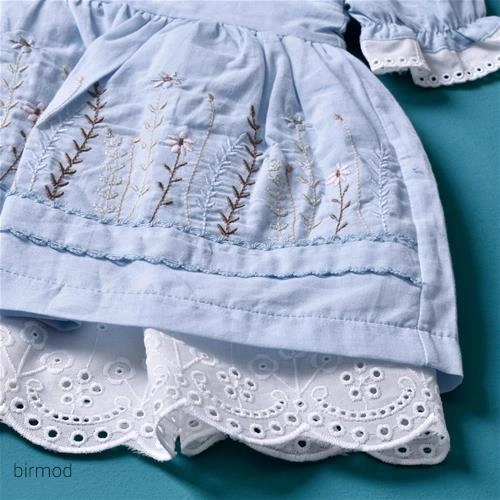 پیراهنی آبی خامه دوزی و گلدوزی شرت دار اورجینال ترک مون استار 51177