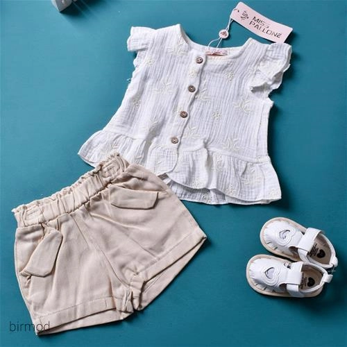 دو تیکه موسلین شرتک کتان اورجینال میس پالن ترکیه 4172