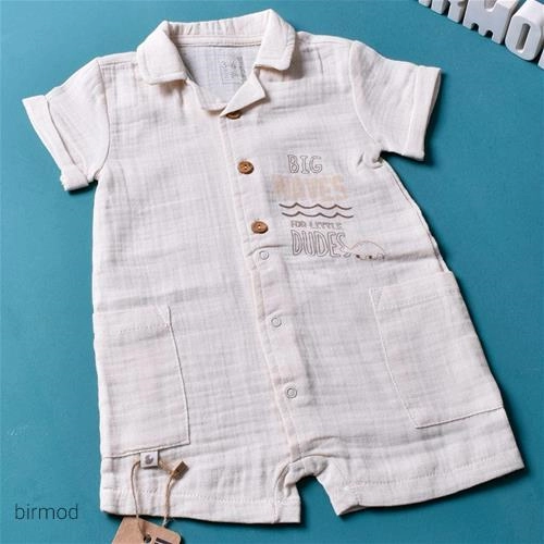 رمپر موسلین پسرانه کرم ساده مینیمال و شیک اورجینال کارامل ترکیه 1671